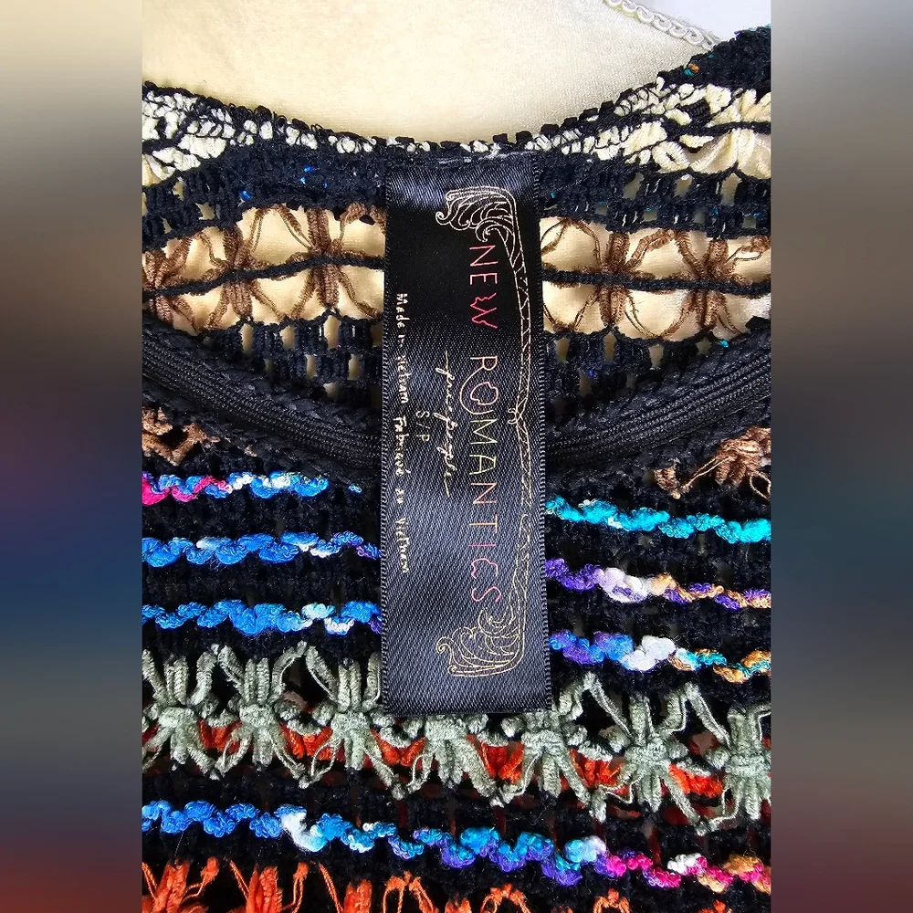 Free People New Romantics Multicolored Open Knit Sleeveless Tunic Top sz S